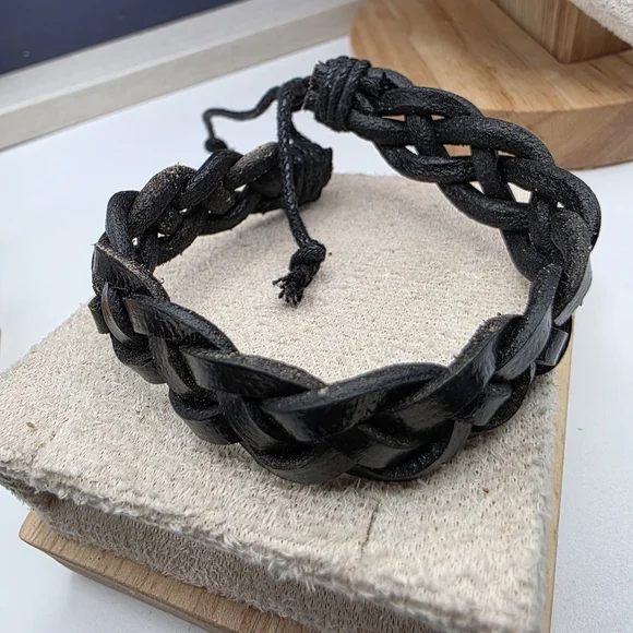 Black Braided Leather Bracelet (1113) - Picture 1 of 2